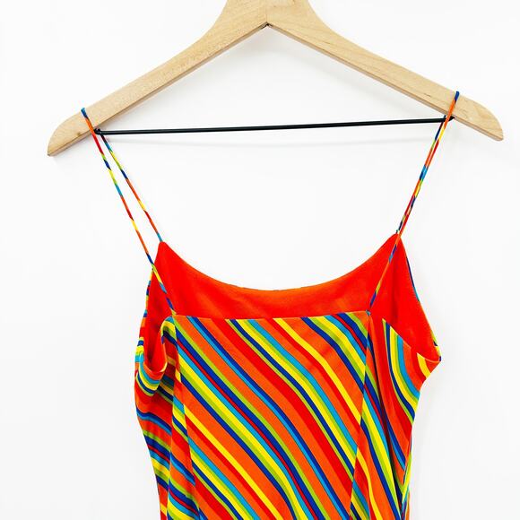 Vintage 90s Y2K Ralph Lauren Midi Slip Dress‎ in Rainbow Stripe Print Size 6 - Picture 4 of 9